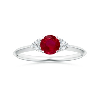 4.82x4.69x2.71mm AA Round Ruby Knife-Edged Shank Ring with Side Diamonds in P950 Platinum