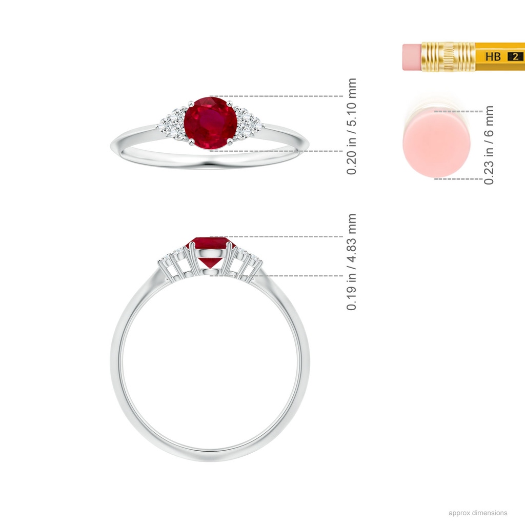 4.82x4.69x2.71mm AA Round Ruby Knife-Edged Shank Ring with Side Diamonds in P950 Platinum ruler