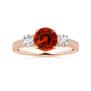 6x6mm AAAA GIA Certified Orange Sapphire Three Stone Ring with Leaf Motifs in Rose Gold