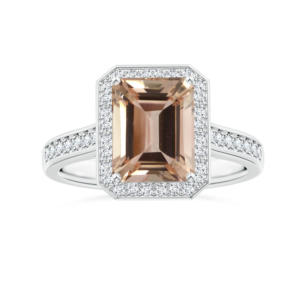 10.08x8.08x5.71mm AA GIA Certified Emerald-Cut Morganite Single Halo Ring with Diamonds in 18K White Gold