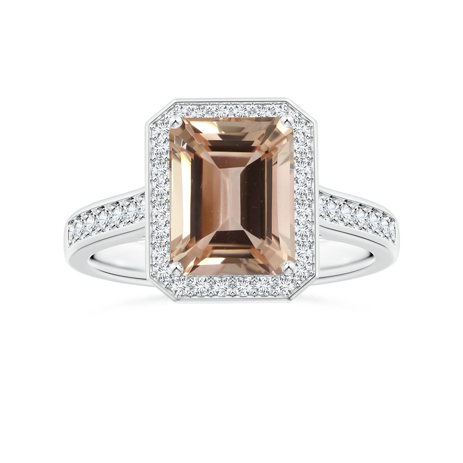 10.08x8.08x5.71mm AA GIA Certified Emerald-Cut Morganite Single Halo Ring with Diamonds in P950 Platinum 