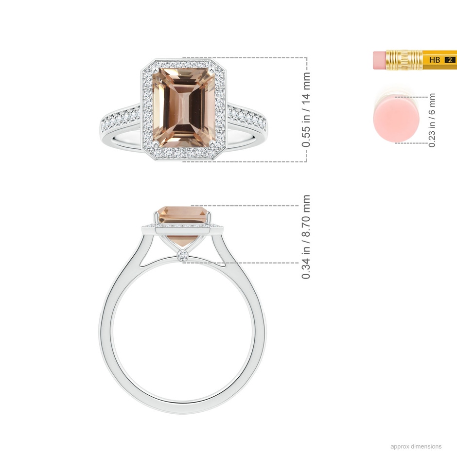 10.08x8.08x5.71mm AA GIA Certified Emerald-Cut Morganite Single Halo Ring with Diamonds in P950 Platinum ruler