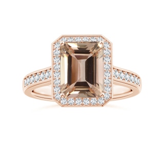 10.08x8.08x5.71mm AA GIA Certified Emerald-Cut Morganite Single Halo Ring with Diamonds in Rose Gold