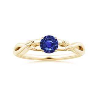 4.99x4.96x2.93mm AAA Nature Inspired GIA Certified Round Blue Sapphire Solitaire Ring in 10K Yellow Gold