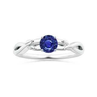 4.99x4.96x2.93mm AAA Nature Inspired GIA Certified Round Blue Sapphire Solitaire Ring in 18K White Gold