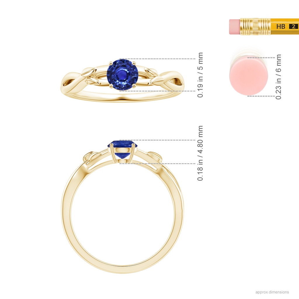 4.99x4.96x2.93mm AAA Nature Inspired GIA Certified Round Blue Sapphire Solitaire Ring in 18K Yellow Gold ruler