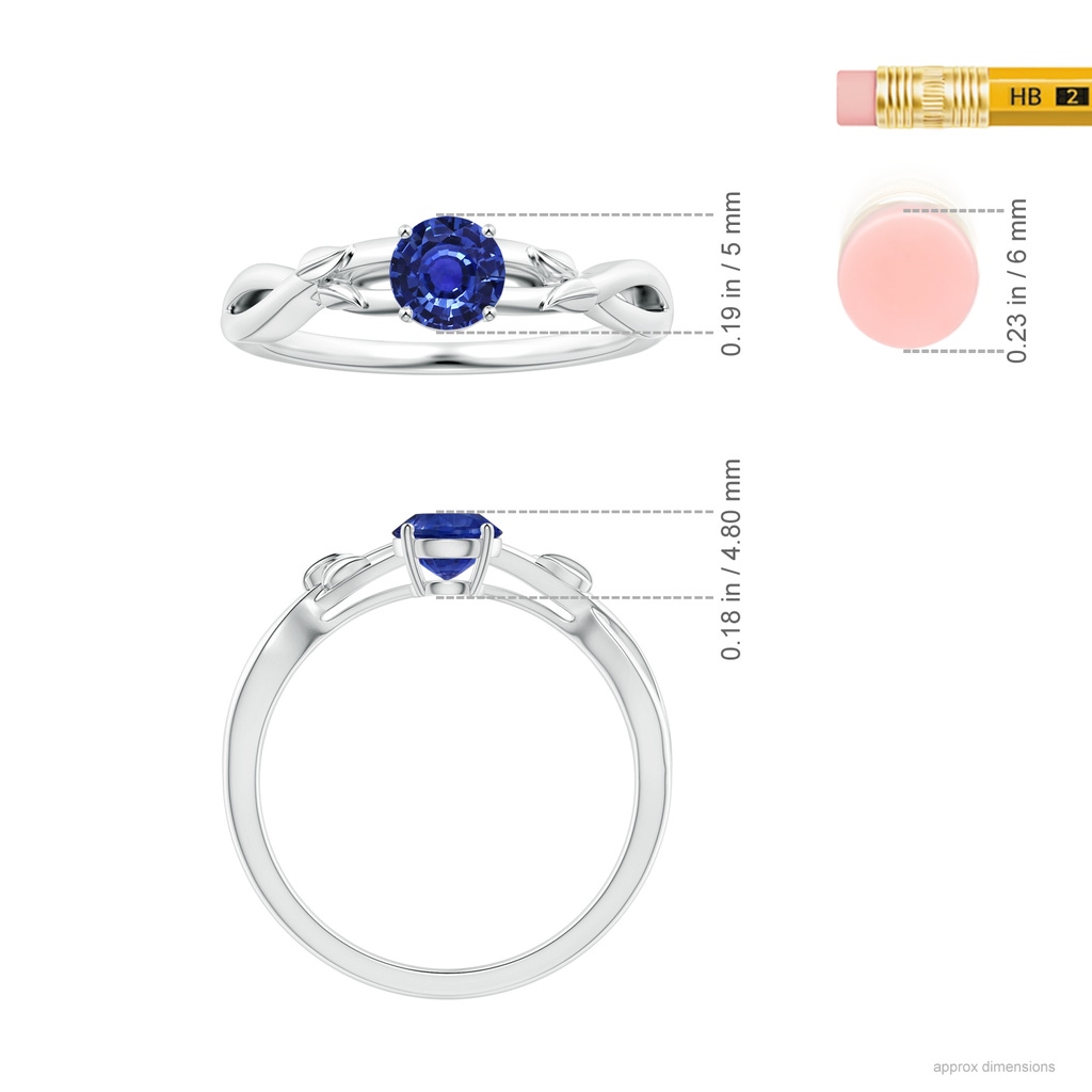 4.99x4.96x2.93mm AAA Nature Inspired GIA Certified Round Blue Sapphire Solitaire Ring in White Gold ruler