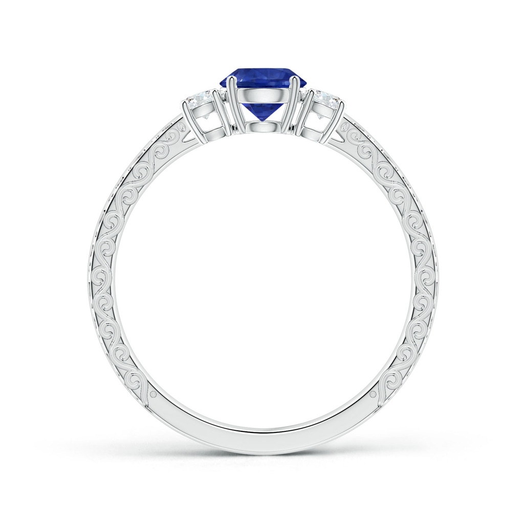 4.99x4.96x2.93mm AAA GIA Certified Round Sapphire Three Stone Ring with Scrollwork in P950 Platinum Side 199