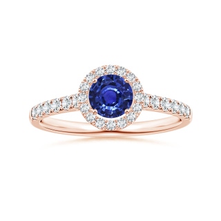 4.99x4.96x2.93mm AAA Round Blue Sapphire Halo Ring with Diamonds in 10K Rose Gold