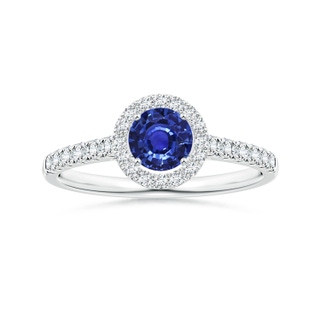 4.99x4.96x2.93mm AAA Round Blue Sapphire Halo Ring with Diamonds in 9K White Gold