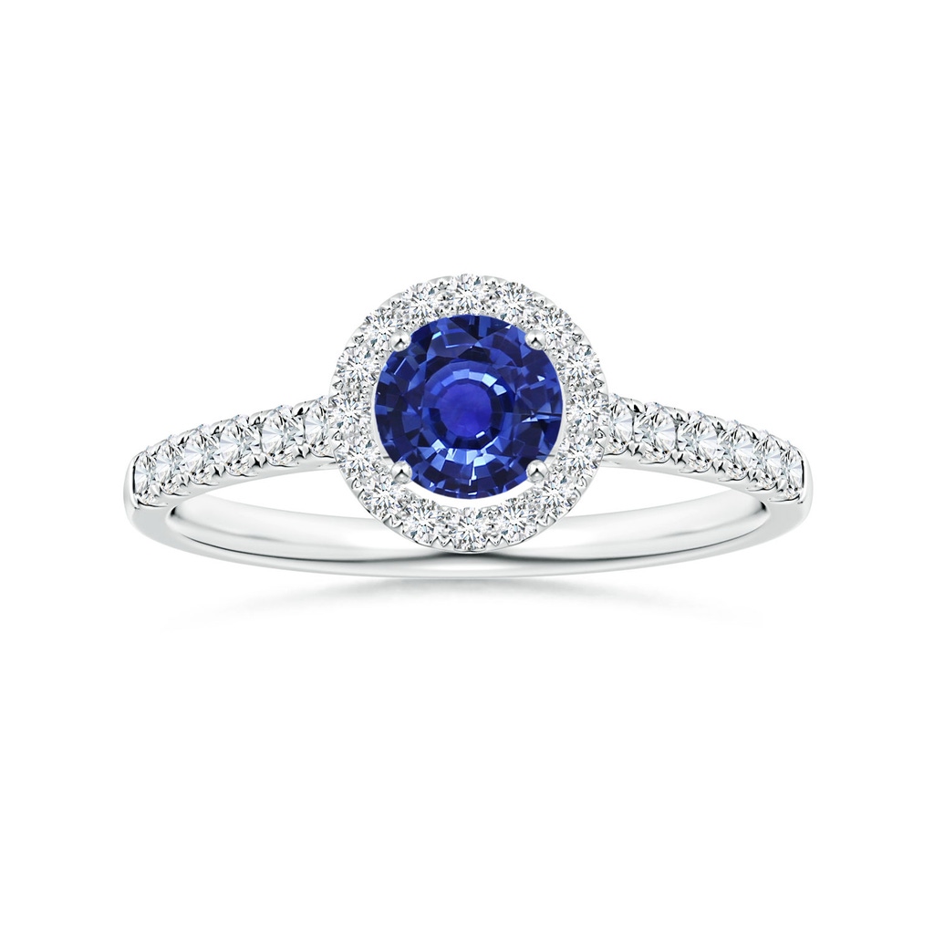 4.99x4.96x2.93mm AAA Round Blue Sapphire Halo Ring with Diamonds in P950 Platinum 