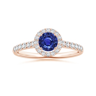 4.99x4.96x2.93mm AAA Round Blue Sapphire Halo Ring with Diamonds in Rose Gold