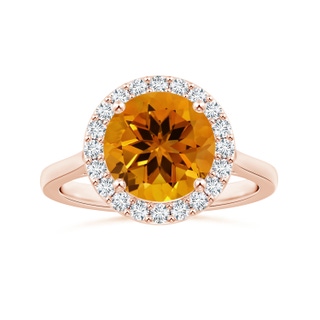 10.14x10.09x6.83mm AAAA GIA Certified Citrine Halo Ring with Reverse Tapered Diamond Shank in 18K Rose Gold