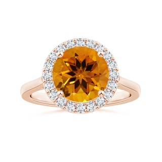 10.14x10.09x6.83mm AAAA GIA Certified Citrine Halo Ring with Reverse Tapered Diamond Shank in 9K Rose Gold