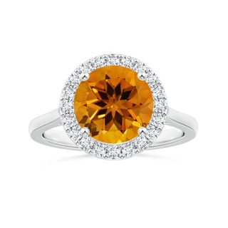 10.14x10.09x6.83mm AAAA GIA Certified Citrine Halo Ring with Reverse Tapered Diamond Shank in P950 Platinum