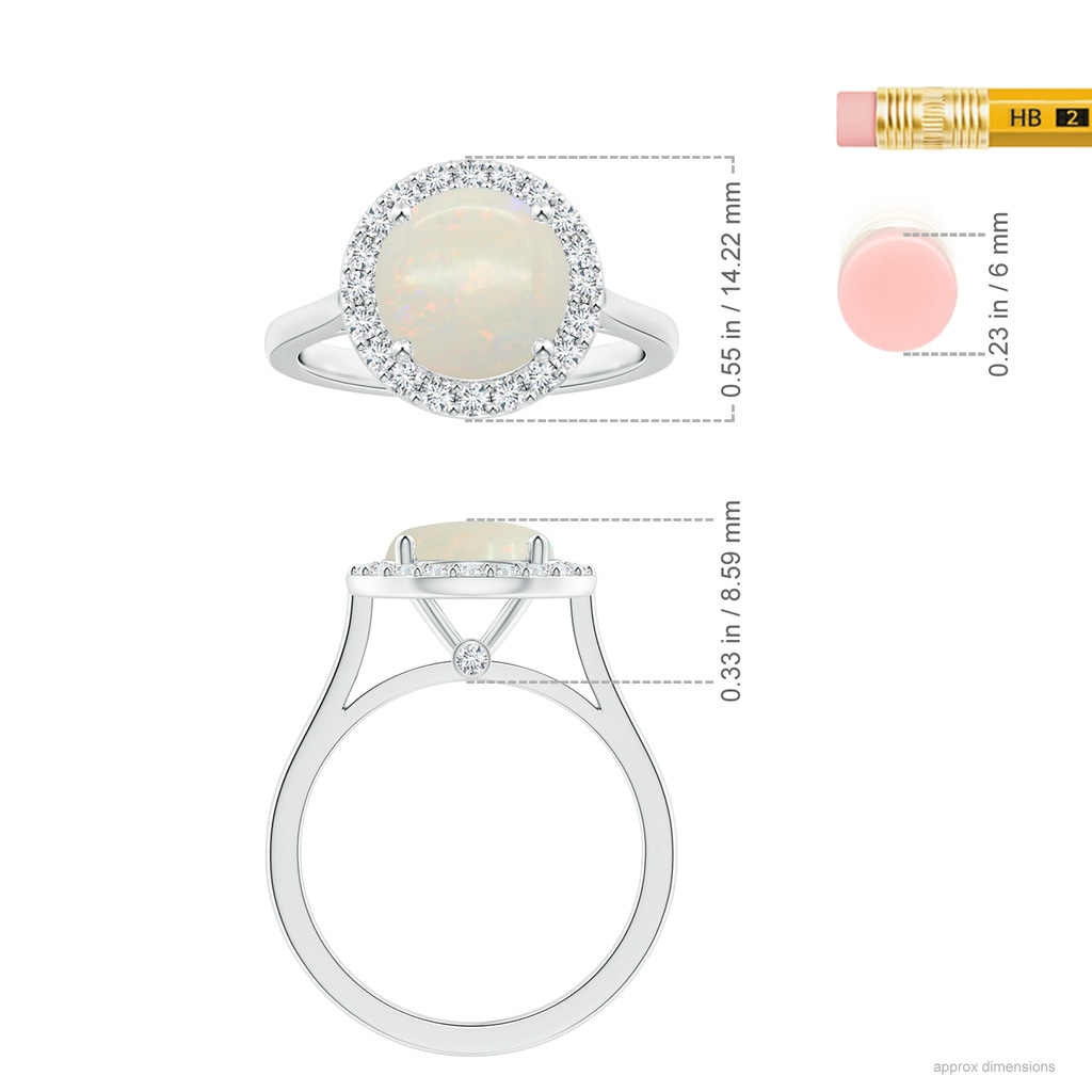 11.17x11.10x3.80mm AA GIA Certified Round Opal Halo Ring with Reverse Tapered Shank in White Gold ruler