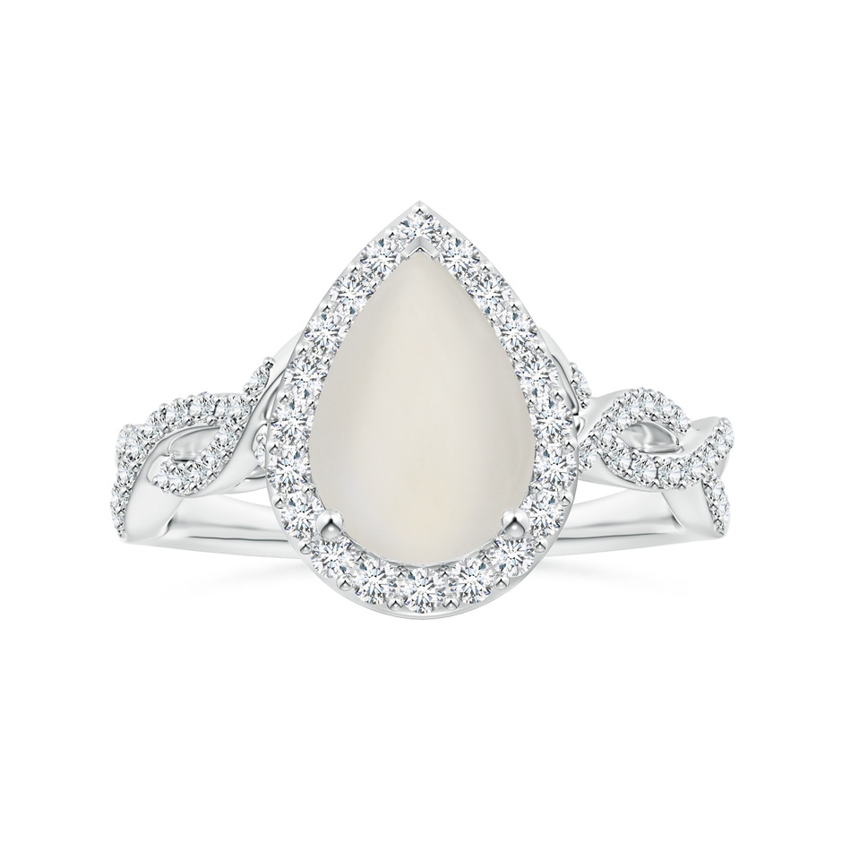 10.13x6.92x3.56mm AAAA GIA Certified Pear-Shaped Rainbow Moonstone Twisted Shank Ring with Diamonds in 18K White Gold 