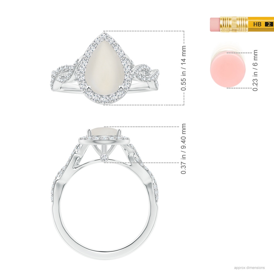 10.13x6.92x3.56mm AAAA GIA Certified Pear-Shaped Rainbow Moonstone Twisted Shank Ring with Diamonds in P950 Platinum ruler