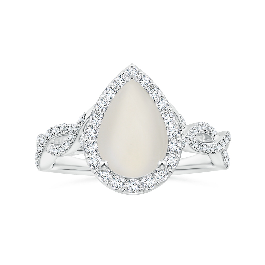 10.13x6.92x3.56mm AAAA GIA Certified Pear-Shaped Rainbow Moonstone Twisted Shank Ring with Diamonds in White Gold