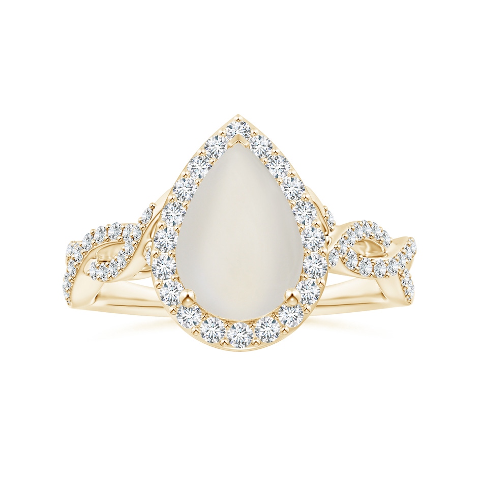10.13x6.92x3.56mm AAAA GIA Certified Pear-Shaped Rainbow Moonstone Twisted Shank Ring with Diamonds in Yellow Gold 