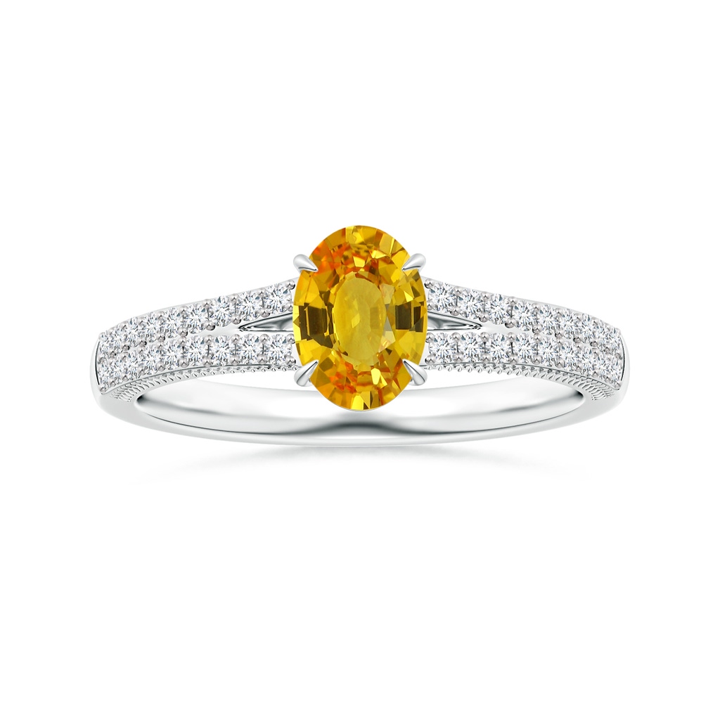 8.03x6.12x3.29mm AAAA Claw-Set Oval Yellow Sapphire Split Shank Ring with Leaf Motifs in P950 Platinum 