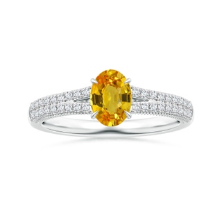 8.03x6.12x3.29mm AAAA Claw-Set Oval Yellow Sapphire Split Shank Ring with Leaf Motifs in P950 Platinum