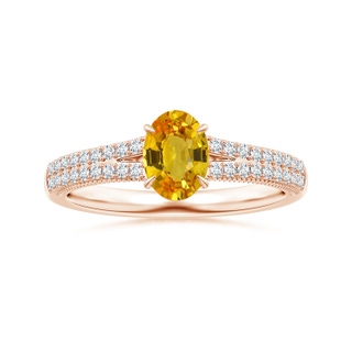 8.03x6.12x3.29mm AAAA Claw-Set Oval Yellow Sapphire Split Shank Ring with Leaf Motifs in Rose Gold