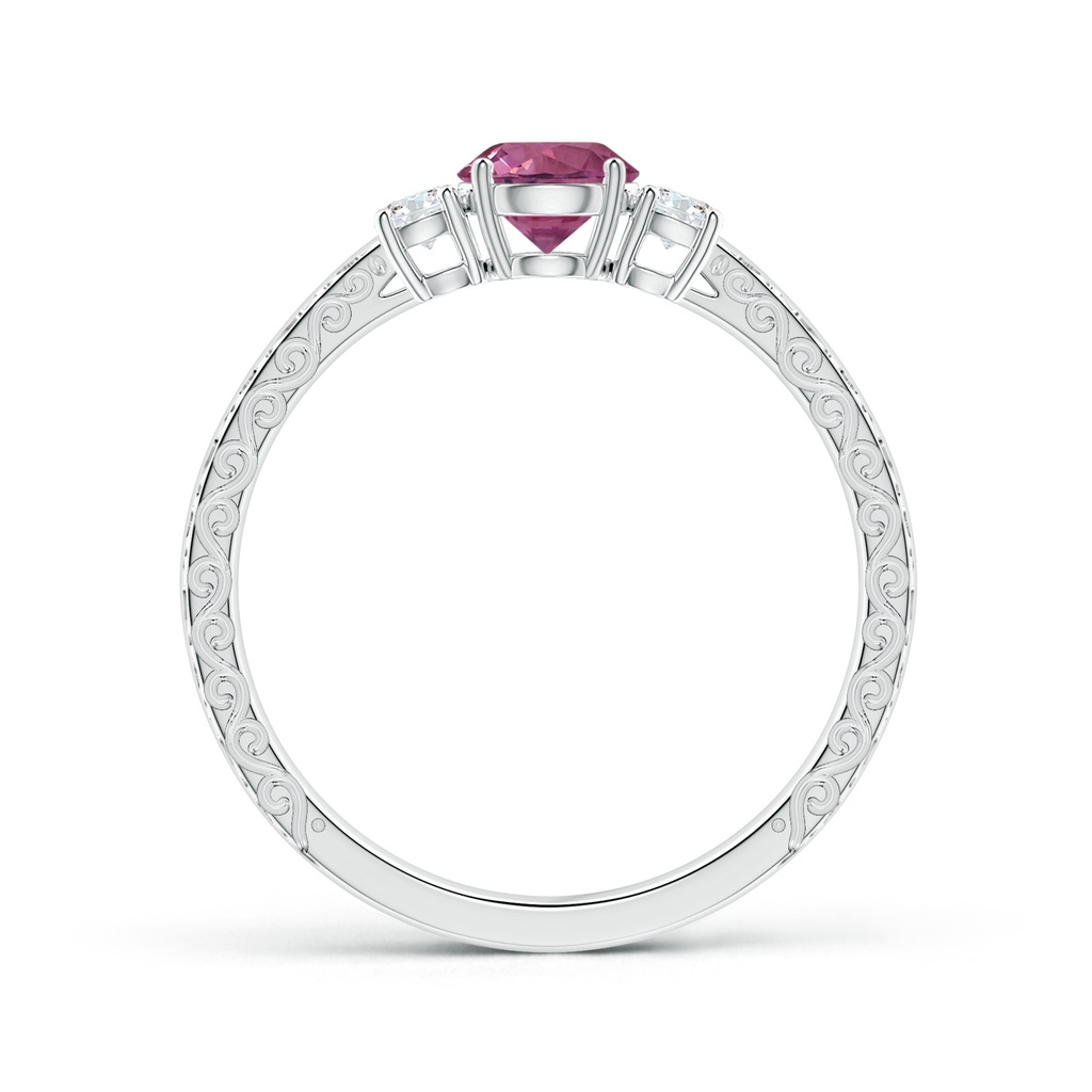 5.96x5.74x3.23mm AAAA Three Stone GIA Certified Round Pink Sapphire Scroll Ring with Diamonds in P950 Platinum Side 199