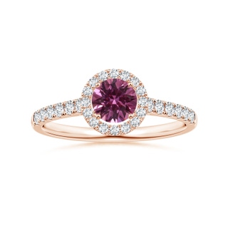 5.96x5.74x3.23mm AAAA GIA Certified Round Pink Sapphire Halo Ring with Diamonds in 10K Rose Gold