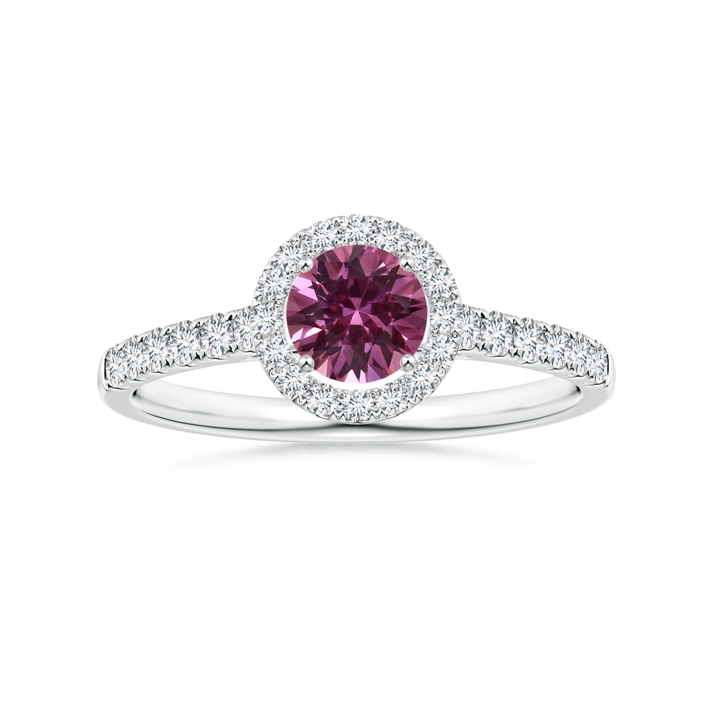 5.96x5.74x3.23mm AAAA GIA Certified Round Pink Sapphire Halo Ring with Diamonds in P950 Platinum