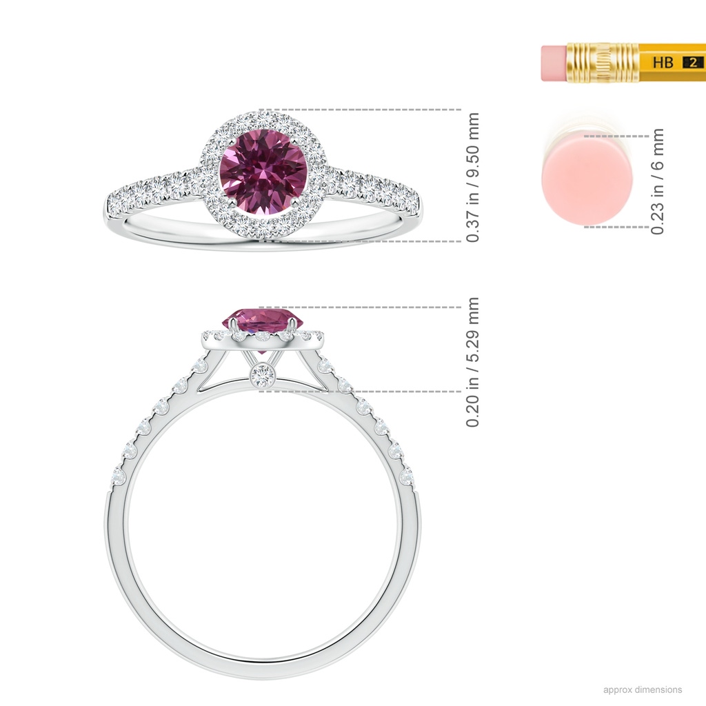 5.96x5.74x3.23mm AAAA GIA Certified Round Pink Sapphire Halo Ring with Diamonds in P950 Platinum ruler