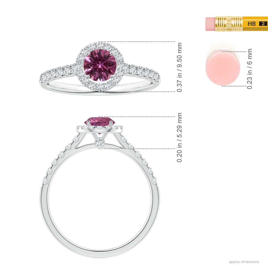 5.96x5.74x3.23mm AAAA GIA Certified Round Pink Sapphire Halo Ring with Diamonds in P950 Platinum ruler