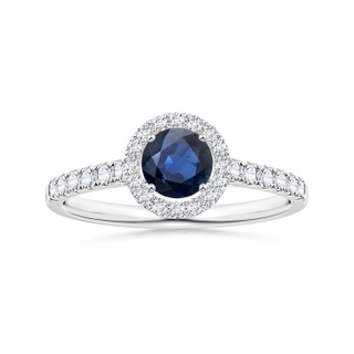 5.70x5.70x3.67mm AA GIA Certified Round Blue Sapphire Halo Ring with Diamonds in 18K White Gold