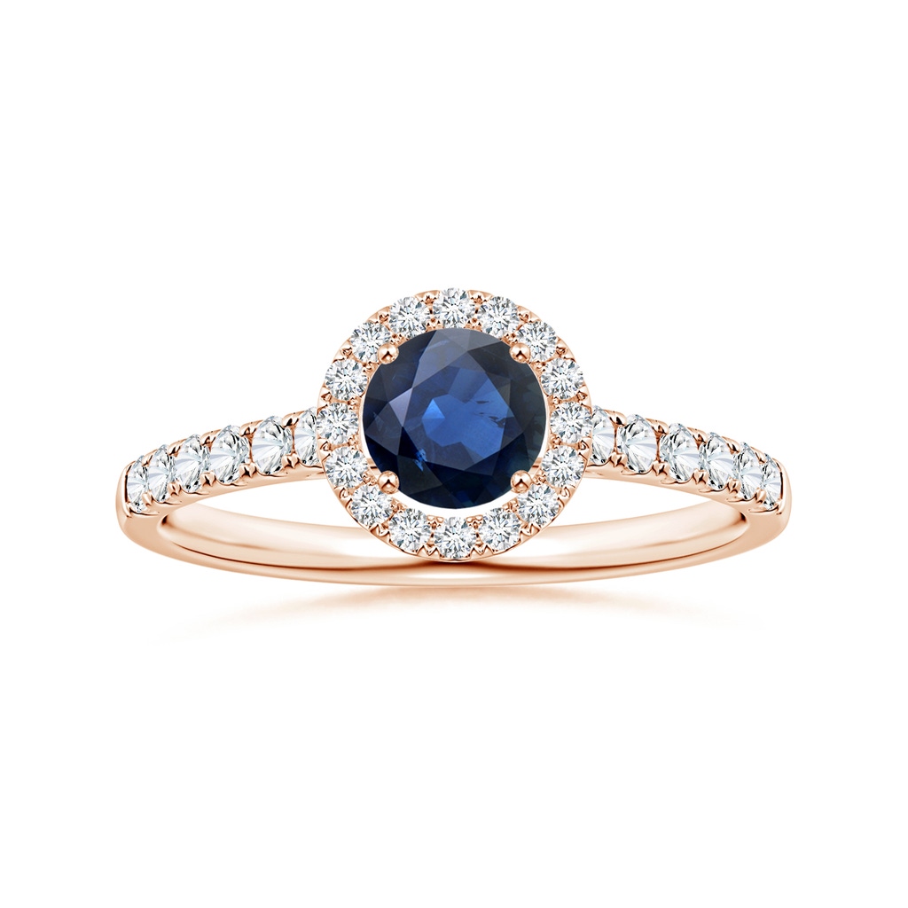 5.70x5.70x3.67mm AA GIA Certified Round Blue Sapphire Halo Ring with Diamonds in Rose Gold 