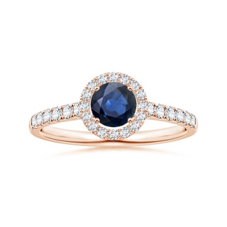 5.70x5.70x3.67mm AA GIA Certified Round Blue Sapphire Halo Ring with Diamonds in Rose Gold