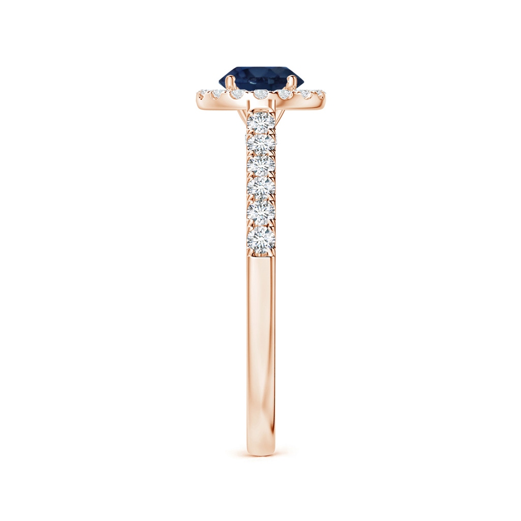 5.70x5.70x3.67mm AA GIA Certified Round Blue Sapphire Halo Ring with Diamonds in Rose Gold Side-2