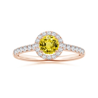 6.02x5.96x3.43mm AAAA Round Yellow Sapphire Halo Ring with Diamonds in 10K Rose Gold