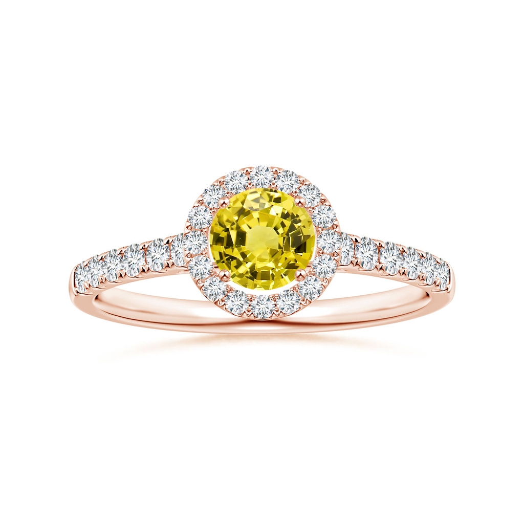 6.02x5.96x3.43mm AAAA Round Yellow Sapphire Halo Ring with Diamonds in 18K Rose Gold