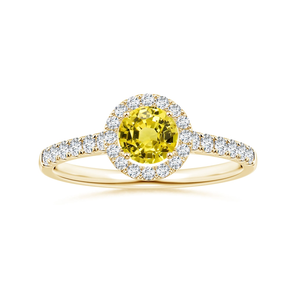 6.02x5.96x3.43mm AAAA Round Yellow Sapphire Halo Ring with Diamonds in 18K Yellow Gold