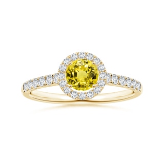 6.02x5.96x3.43mm AAAA Round Yellow Sapphire Halo Ring with Diamonds in 18K Yellow Gold