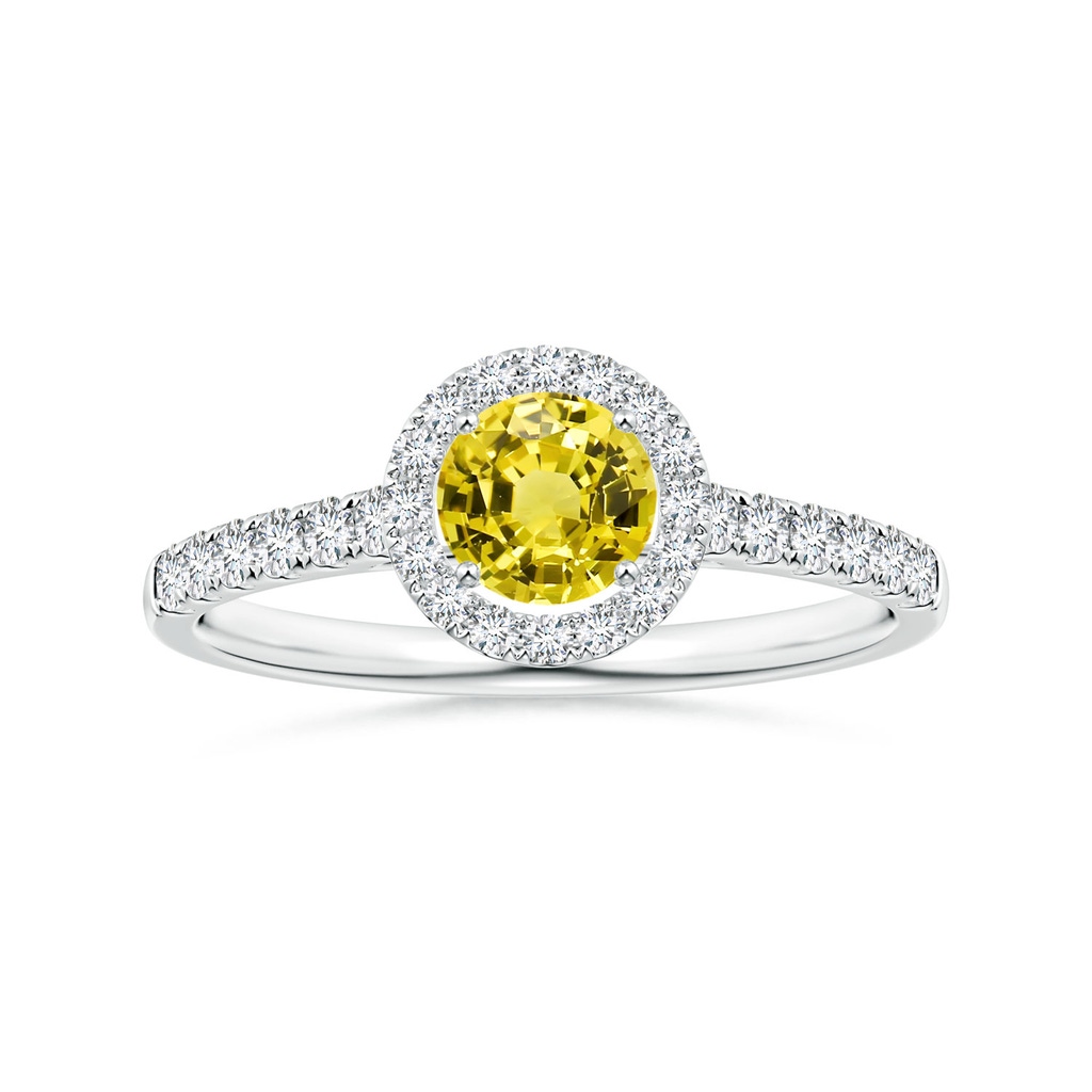 6.02x5.96x3.43mm AAAA Round Yellow Sapphire Halo Ring with Diamonds in P950 Platinum