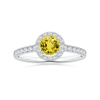6.02x5.96x3.43mm AAAA Round Yellow Sapphire Halo Ring with Diamonds in P950 Platinum