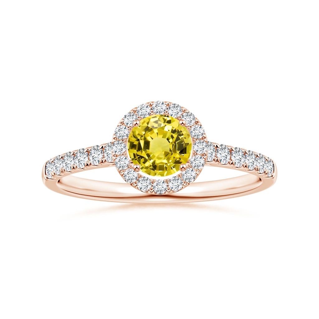 6.02x5.96x3.43mm AAAA Round Yellow Sapphire Halo Ring with Diamonds in Rose Gold