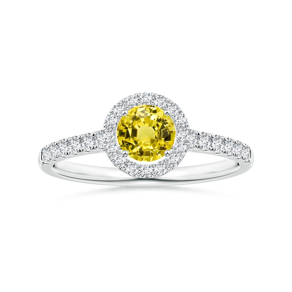 6.02x5.96x3.43mm AAAA Round Yellow Sapphire Halo Ring with Diamonds in White Gold