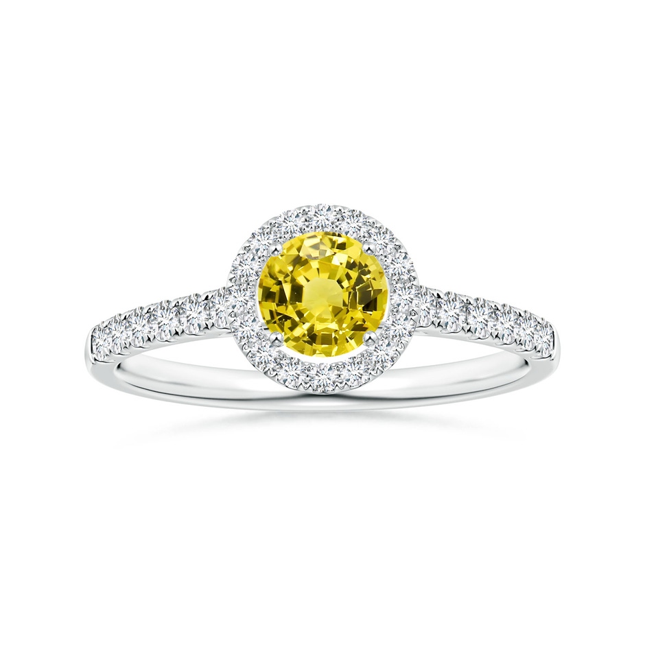 6.02x5.96x3.43mm AAAA Round Yellow Sapphire Halo Ring with Diamonds in White Gold 