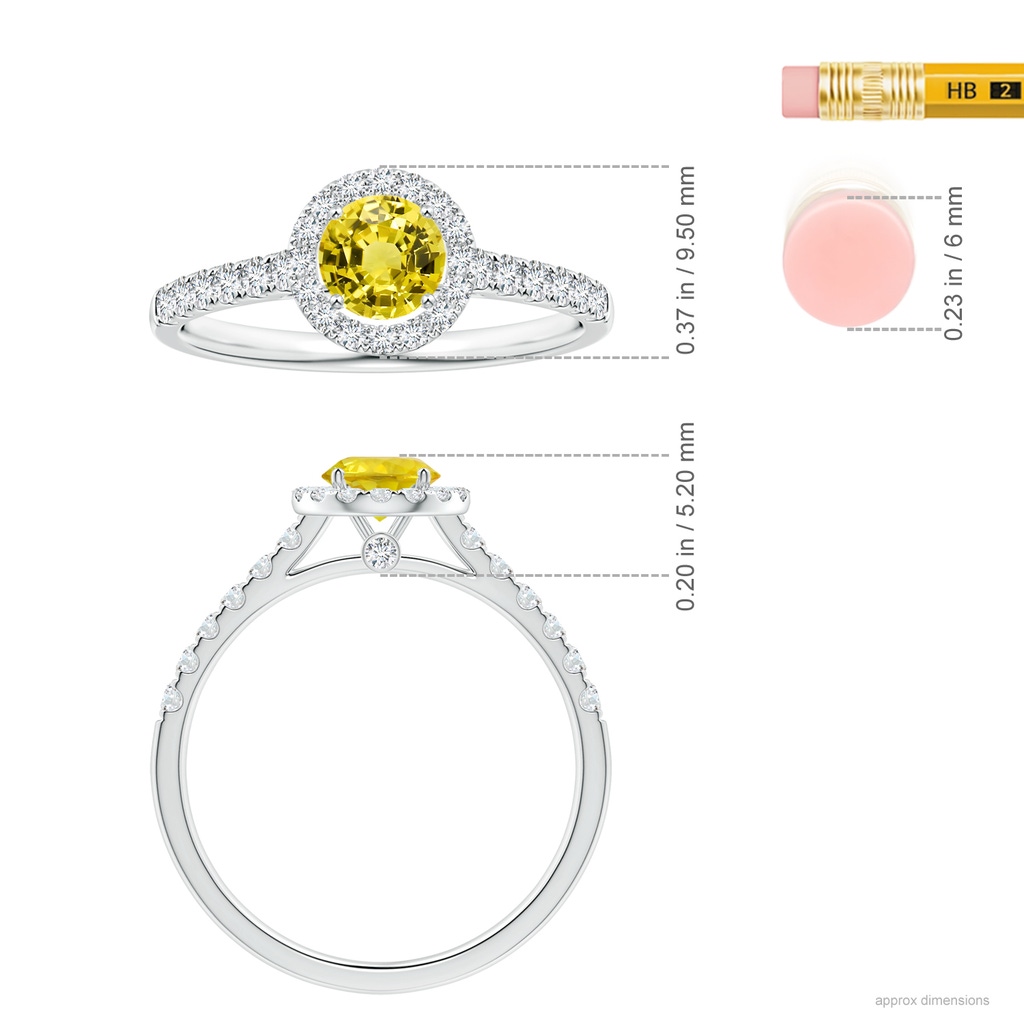 6.02x5.96x3.43mm AAAA Round Yellow Sapphire Halo Ring with Diamonds in White Gold ruler
