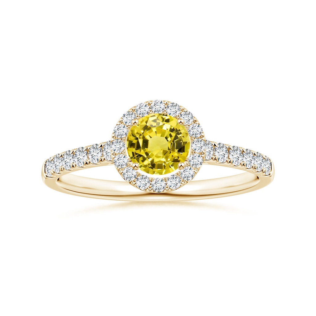 6.02x5.96x3.43mm AAAA Round Yellow Sapphire Halo Ring with Diamonds in Yellow Gold