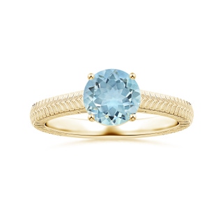 8.03x8.01x4.53mm AAA Prong-Set Solitaire Round Aquamarine Feather Ring in 18K Yellow Gold
