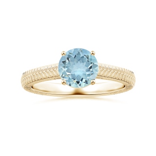 8.03x8.01x4.53mm AAA Prong-Set Solitaire Round Aquamarine Feather Ring in 9K Yellow Gold