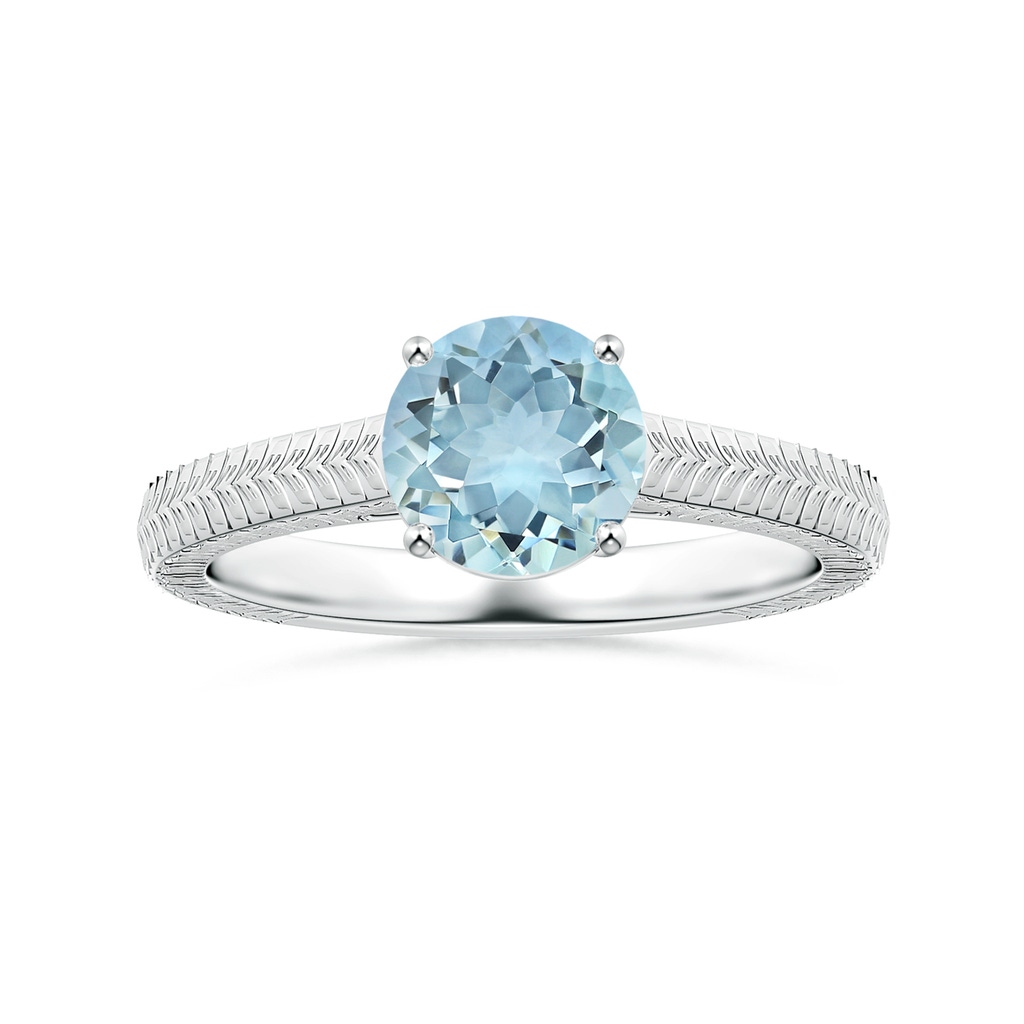8.03x8.01x4.53mm AAA Prong-Set Solitaire Round Aquamarine Feather Ring in P950 Platinum